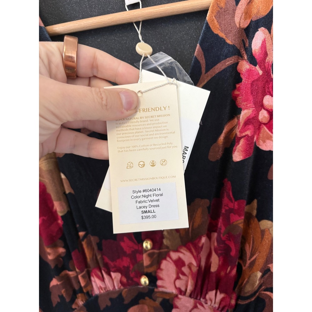 Super Natural by Secret Mission Night Floral Velvet Dress  – Small – NWT - Picture 3 of 3